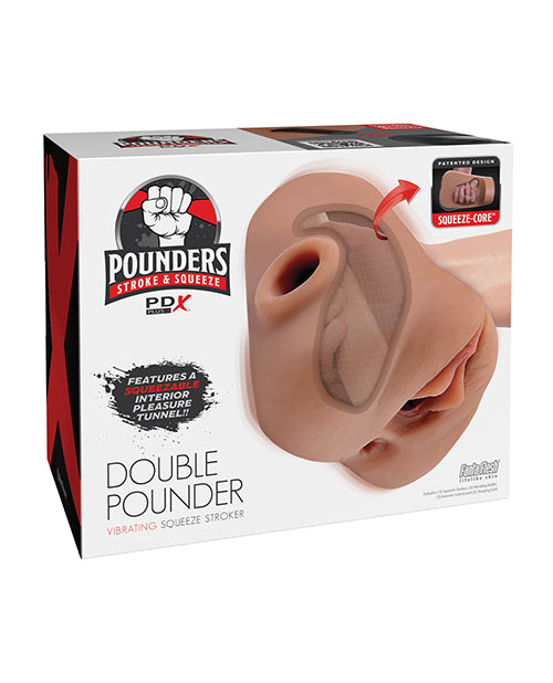 PDX Plus PDX Plus Double Pounder Vibrating Squeeze Stroker - Brown