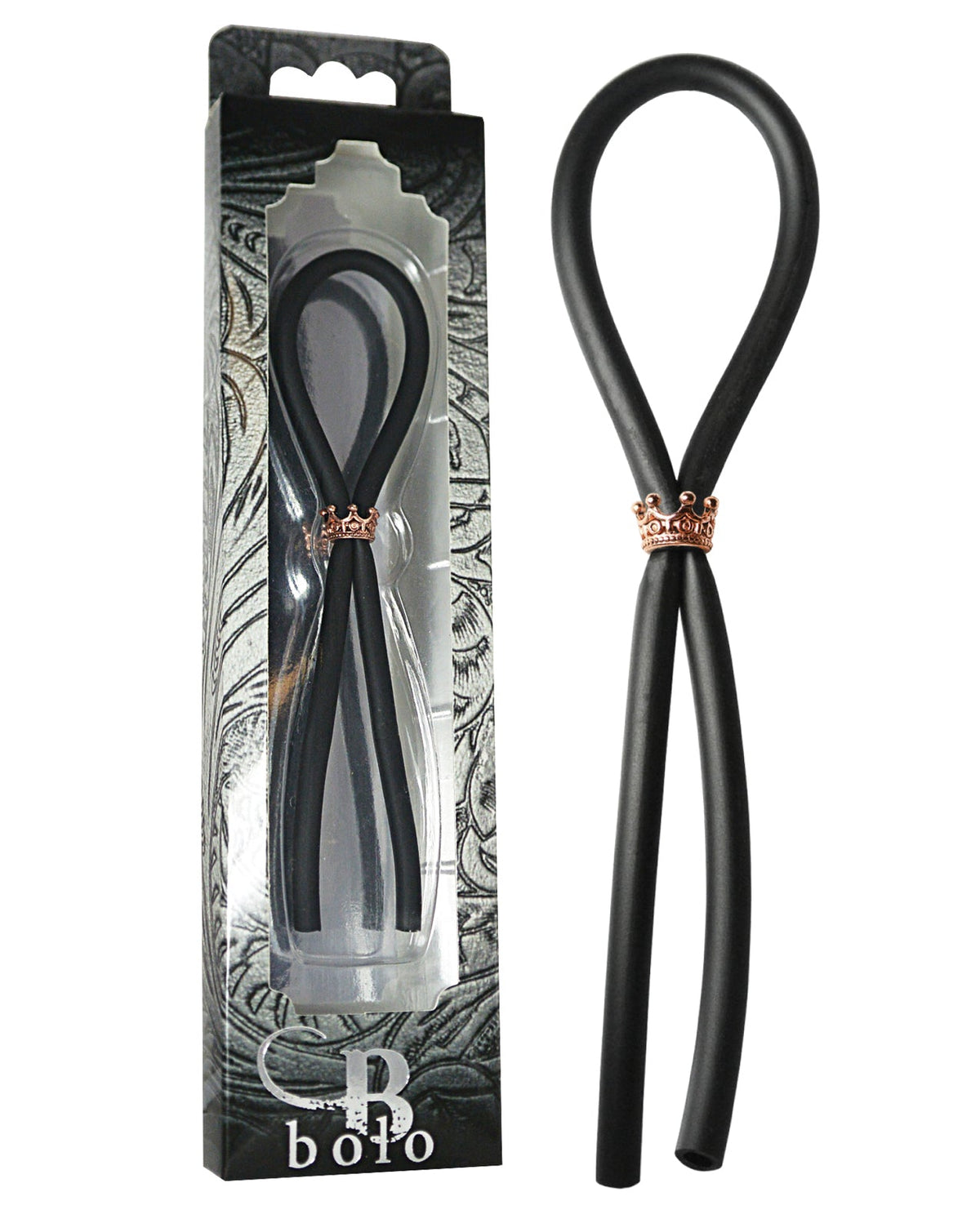 Bolo Bolo Silicone Lasso w/Rose Gold Crown Slider Ring - Black