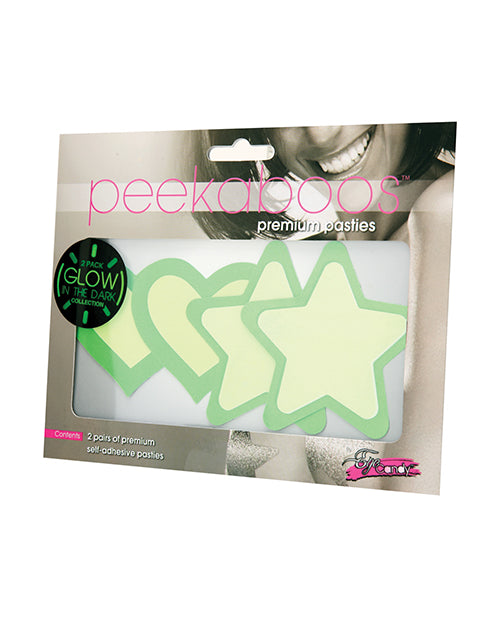Peekaboos Peekaboos Glow in the Dark Hearts & Stars - Green 2 Pairs