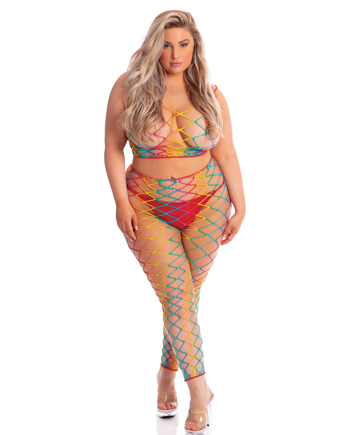 Pink Lipstick Pink Lipstick Roy G. Biv 2 pc Bodystocking Rainbow QN