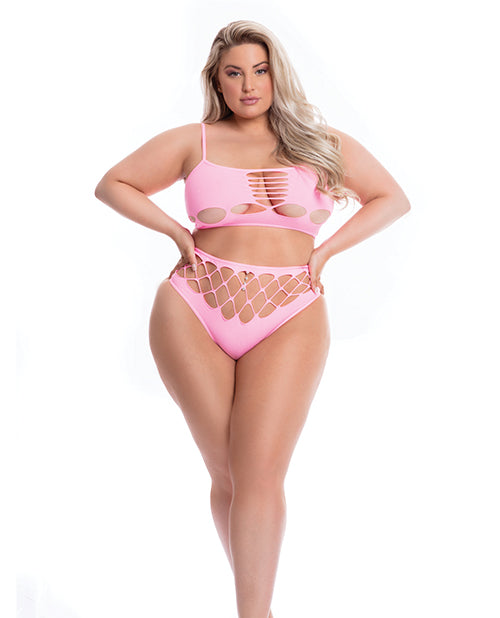 Pink Lipstick Pink Lipstick Neon Dreams Bra & High Waist Thong Pink QN