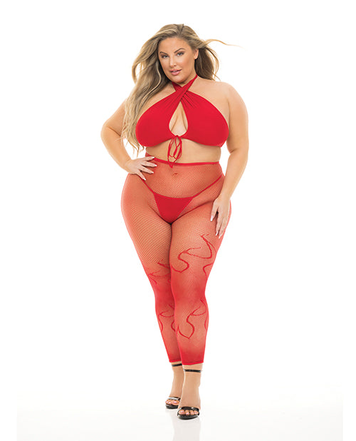 Pink Lipstick Pink Lipstick Gives You Hell Halter Bra, Pantyhose & G-String Red QN