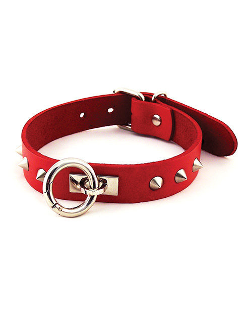 Rouge Rouge Leather O Ring Studded Collar - Red