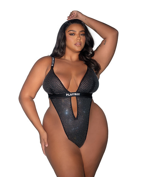 Playboy by Roma Playboy Disco Fever Rhinestone & Spandex Teddy - Black 1X