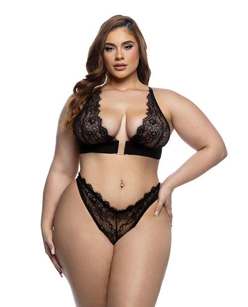 Roma Confidential Fever Dream Chantilly Eyelash Lace and Stretch Satin Bralette w/Thong - Black 1X