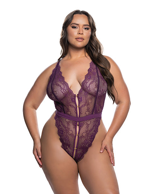 Roma Confidential Floral Lace Fetish Teddy - Purple 1X/2X