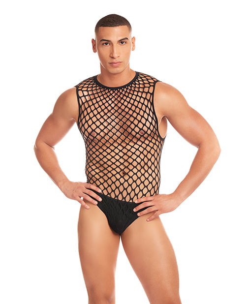 myluxurytoys Rainbow Party Full Effect Large Mesh Unitard 2 pc Set w/Thong - Black L/XL