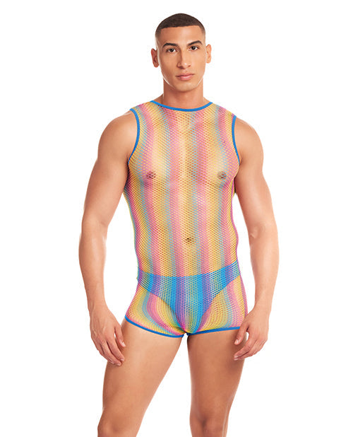 myluxurytoys Rainbow Party Pride Star Mesh Singlet 2 pc Set w/Thong - Rainbow L/XL