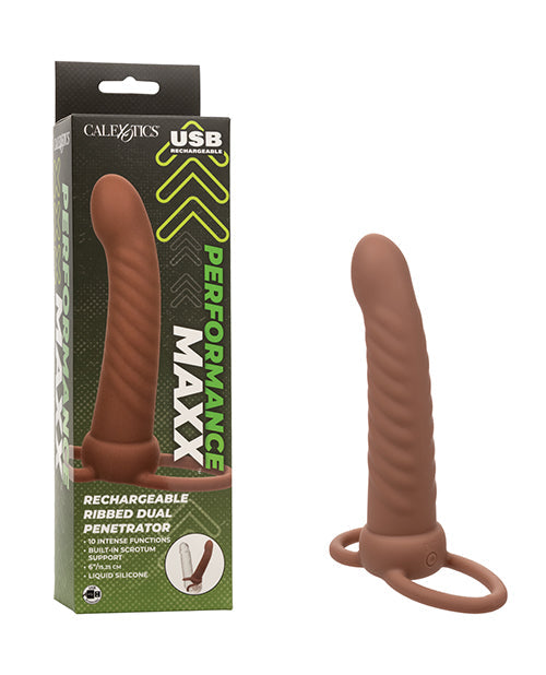Performance Maxx Performance Maxx Rechargeable Ribbed Dual Penetrator - Brown