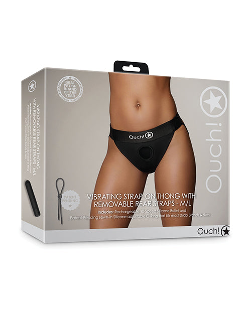 Ouch Shots Ouch Vibrating Strap On Thong w/Removable Rear Straps - Black M/L