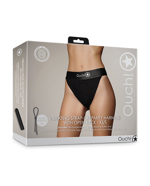Ouch Shots Ouch Vibrating Strap On Panty Harness w/Open Back - Black XS/S