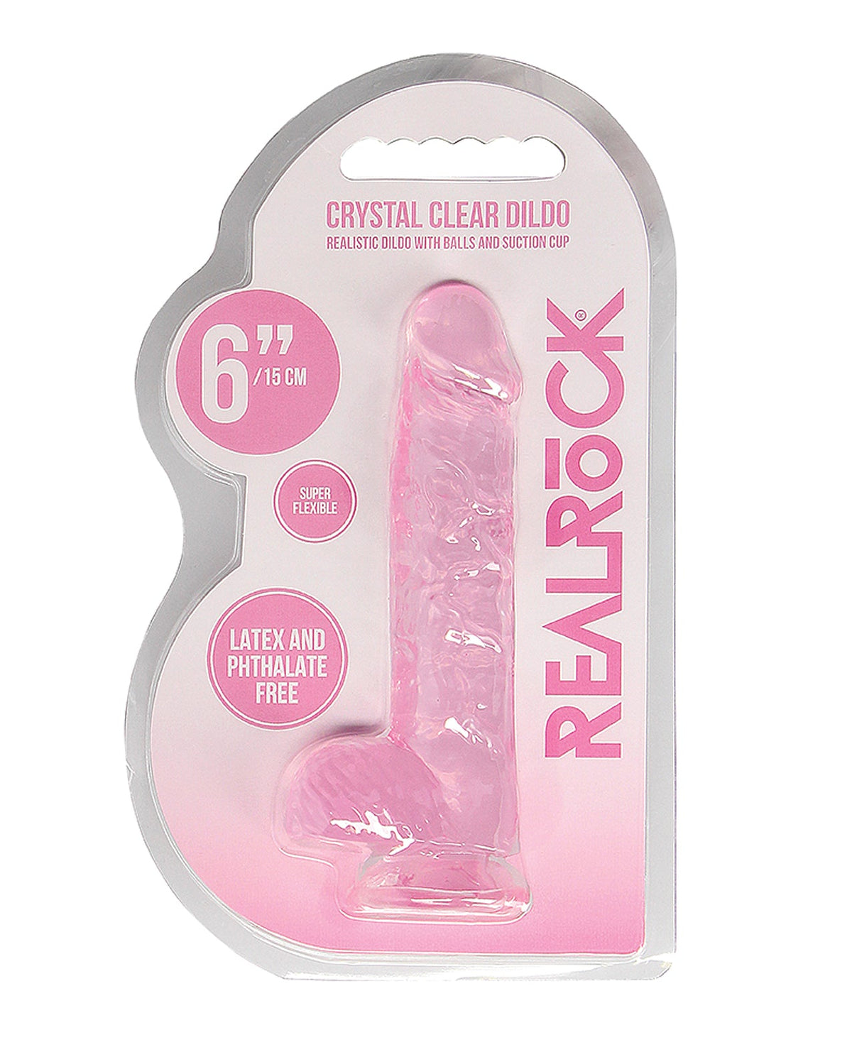 RealRock Shots RealRock Realistic Crystal Clear 6" Dildo w/Balls - Pink