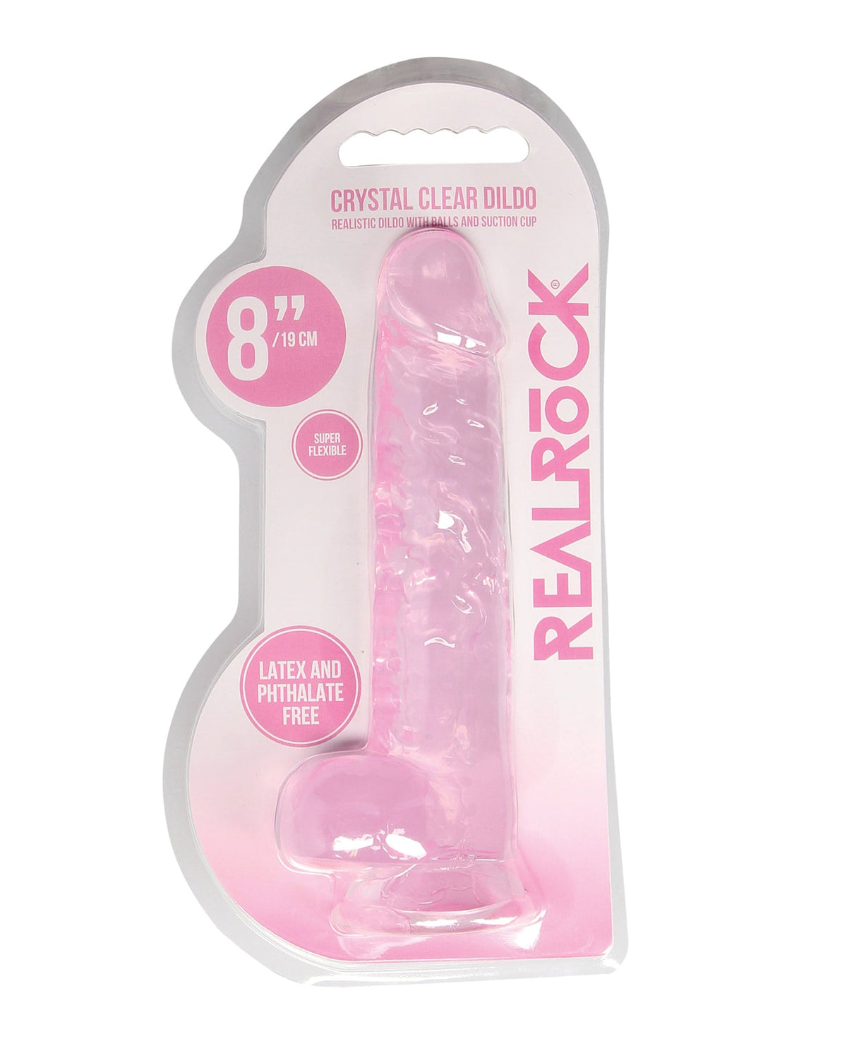 RealRock Shots RealRock Realistic Crystal Clear 8" Dildo w/Balls - Pink