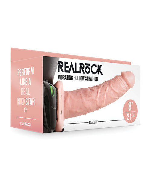 RealRock Shots RealRock 8" Vibrating Hollow Strap On W/O Balls - Flesh