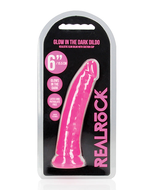 RealRock Shots RealRock 6" Slim Dildo Glow in the Dark - Neon Pink