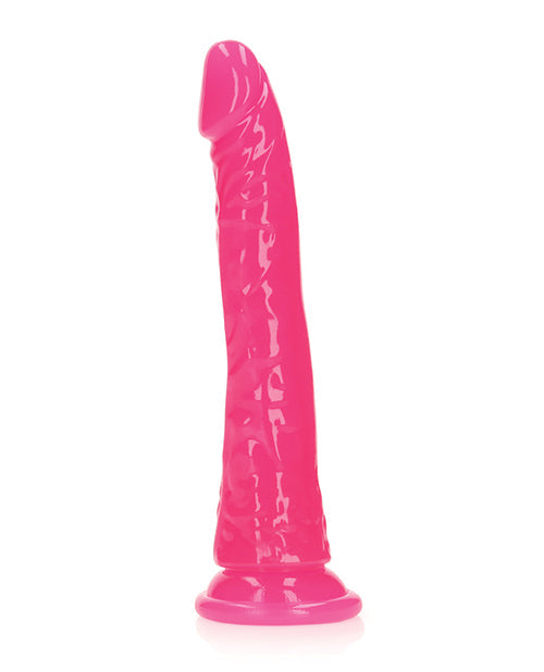 RealRock Shots RealRock 7" Slim Dildo Glow in the Dark - Neon Pink