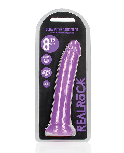 RealRock Shots RealRock 8" Slim Dildo Glow in the Dark - Neon Purple