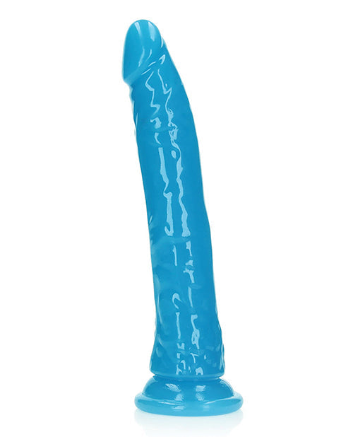 RealRock Shots RealRock 9" Slim Dildo Glow in the Dark - Neon Blue