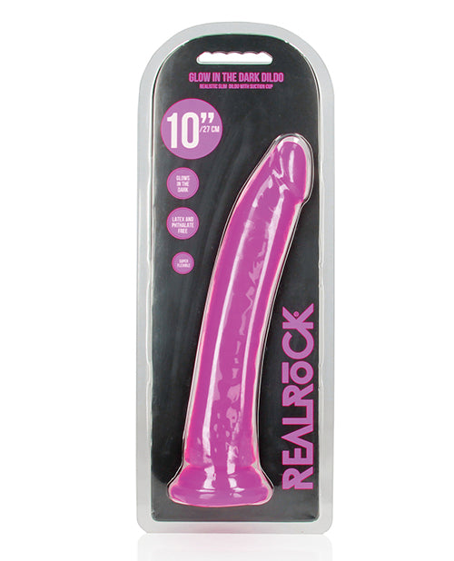 RealRock Shots RealRock 10" Slim Dildo Glow in the Dark - Neon Purple