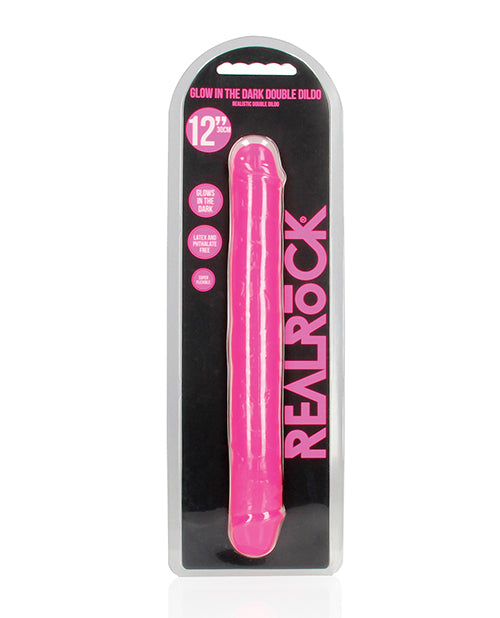 RealRock Shots RealRock 12" Double Dong Glow in the Dark - Neon Pink