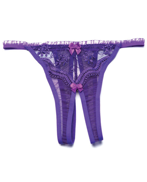 Shirley Of Hollywood Scalloped Embroidery Crotchless Panty Purple O/S