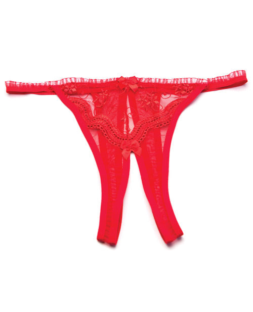 Shirley Of Hollywood Scalloped Embroidery Crotchless Panty Red O/S