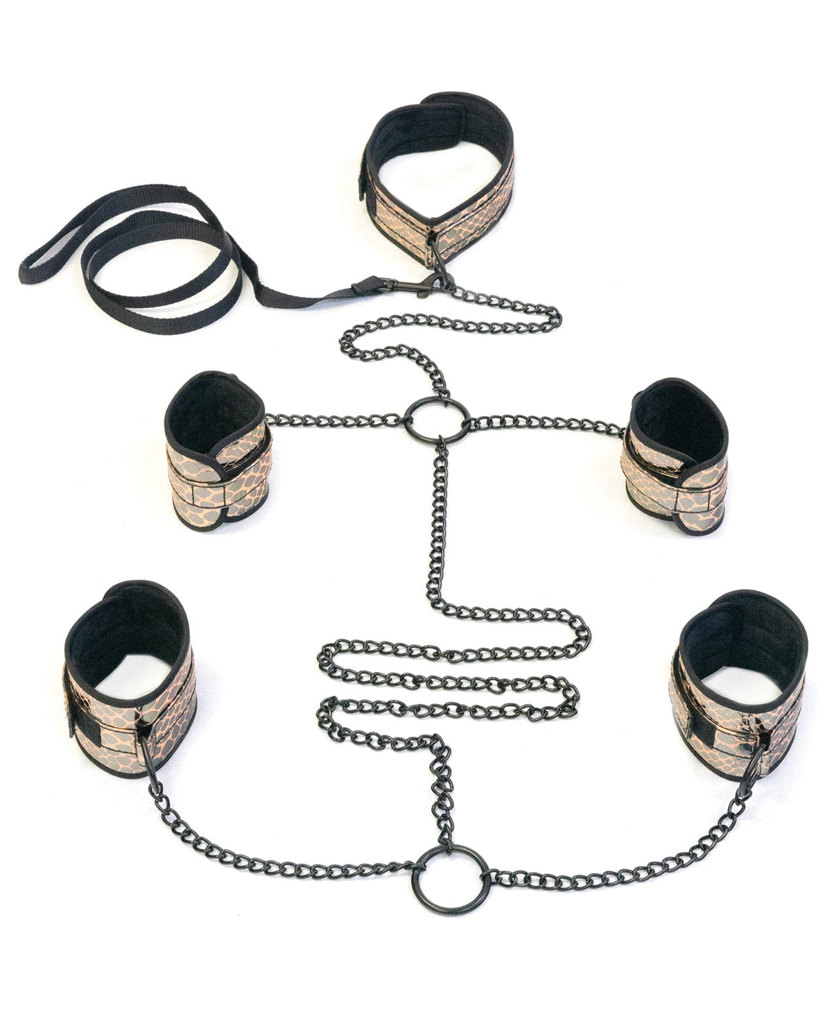 Spartacus Spartacus Faux Leather Collar to Wrist & Ankle Restraints Bondage Kit w/Leash - Gold