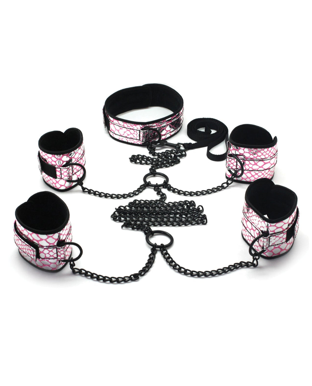 Spartacus Spartacus Faux Leather Collar to Wrist & Ankle Restraints Bondage Kit w/Leash - Pink