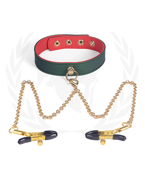Spartacus Spartacus PU Collar w/Nipple Clamps - Green
