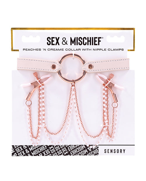 Sex & Mischief Sex & Mischief Peaches 'n CreaMe Collar w/Nipple Clamps