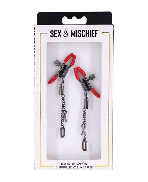 Sex & Mischief Sex & Mischief Ex's & Oh's Nipple Clamps - Red/Black