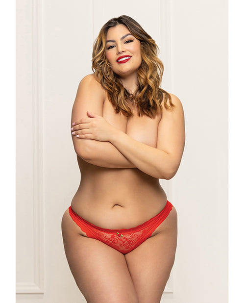 Seven 'til Midnight Lace Panty w/Heart Cut Out Back & Pearl Chain Detail - Red 1X/2X