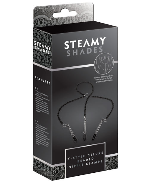 Steamy Shades Steamy Shades Y-Style Deluxe Beaded Nipple Clamps - Black/Silver