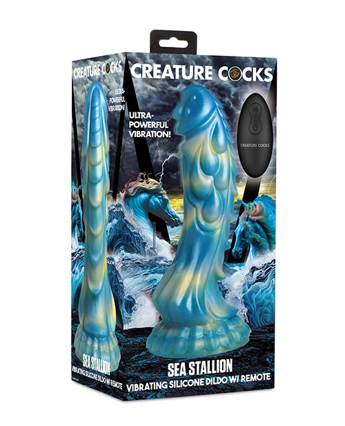 Creature Cocks Creature Cocks Sea Stallion Vibrating Dildo w/Remote - Blue/Yellow