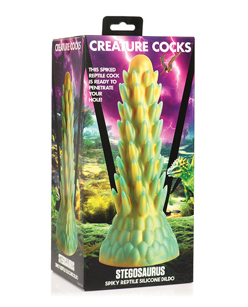Creature Cocks Creature Cocks Stegosaurus Spiky Reptile Silicone Dildo - Teal/Gold