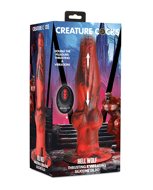 Creature Cocks Creature Cocks Hell-Wolf Thrusting & Vibrating Silicone Dildo - Black/Red