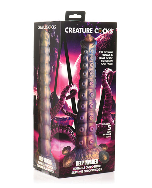 Creature Cocks Creature Cocks Deep Invader Tentacle Ovipositor Silicone Dildo w/Eggs - Multi Color