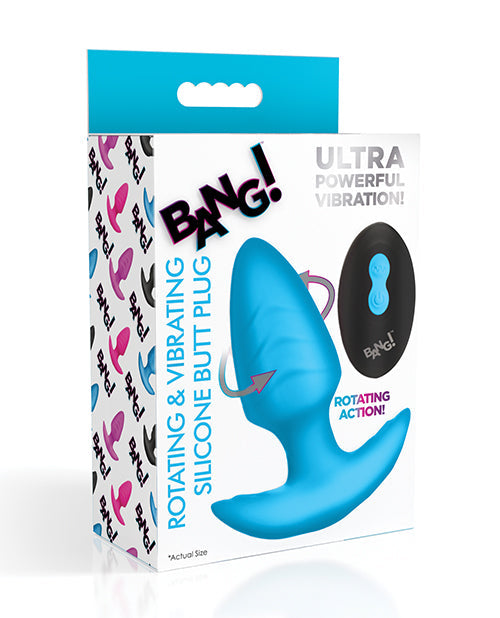 Bang! Bang! Rotating & Vibrating Tapered Butt Plug w/Remote - Blue